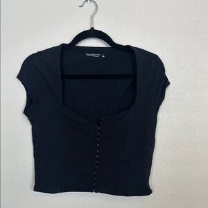 Abercrombie & Fitch Black Cap Sleeve Crop Blouse